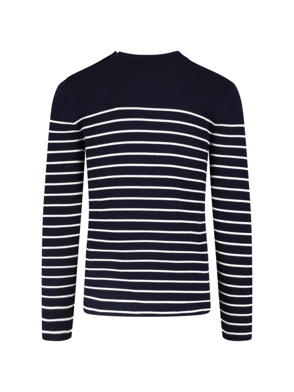 Dolce & Gabbana Striped Virgin Wool Knit Top With Gold Button Accents Blauw