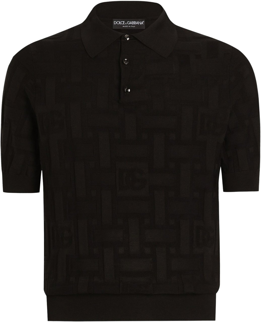 Dolce & Gabbana Silk DG Logo Jacquard Polo Shirt Zwart