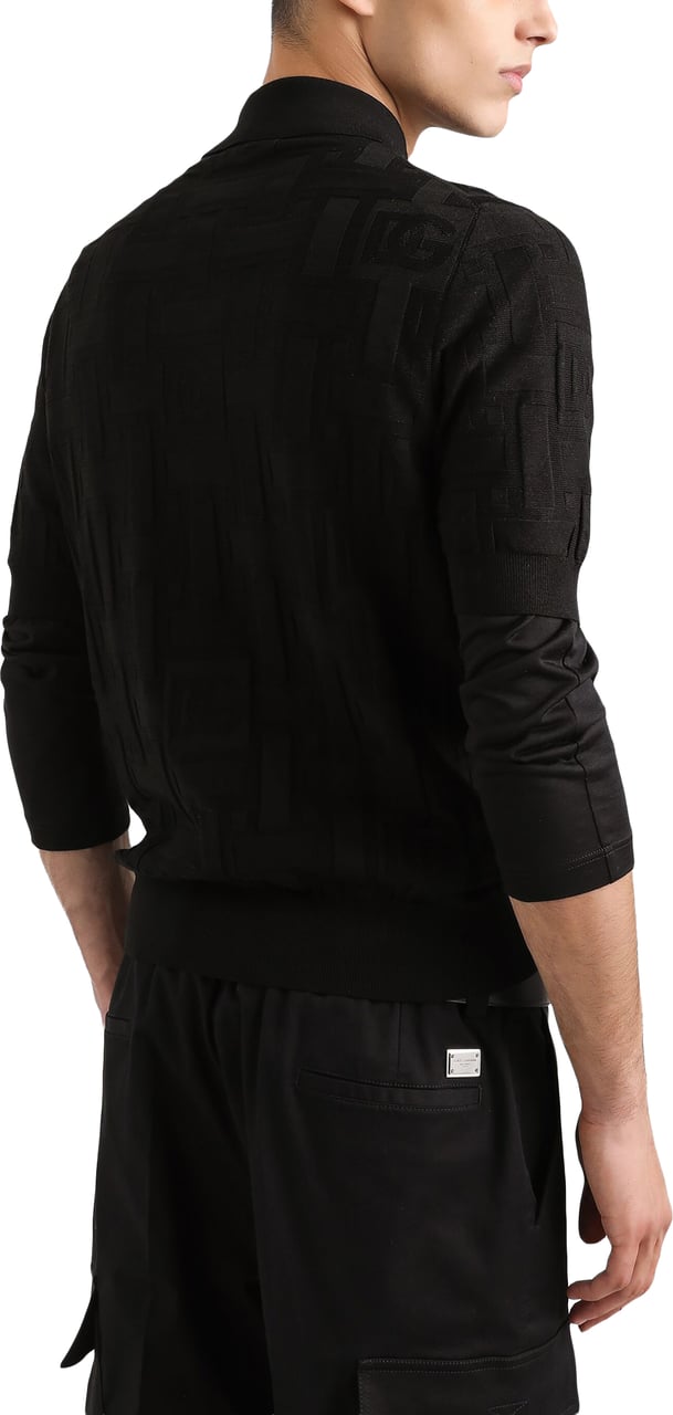 Dolce & Gabbana Silk DG Logo Jacquard Polo Shirt Zwart