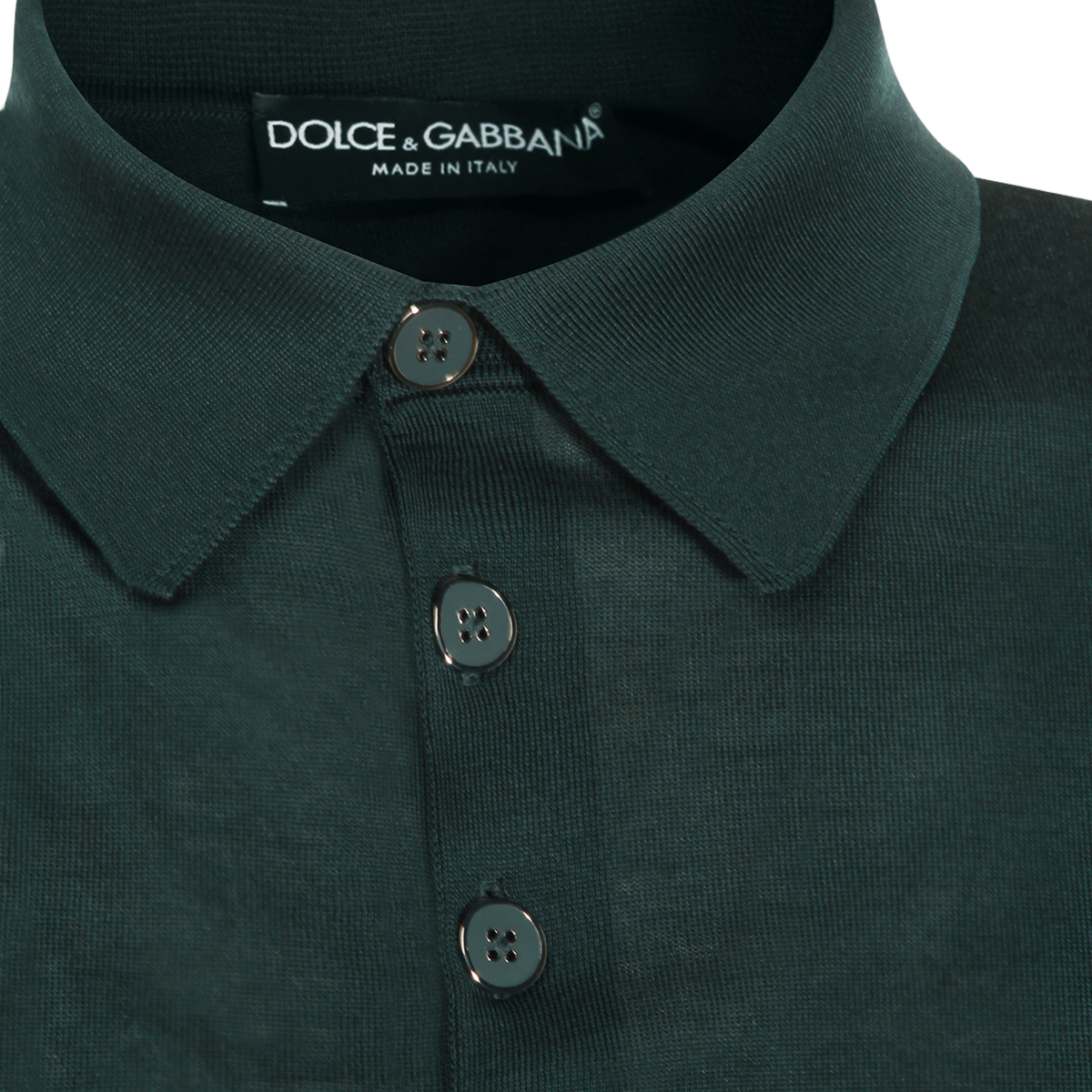 Dolce & Gabbana Dark Green Polo Shirt with Classic Collar Zwart