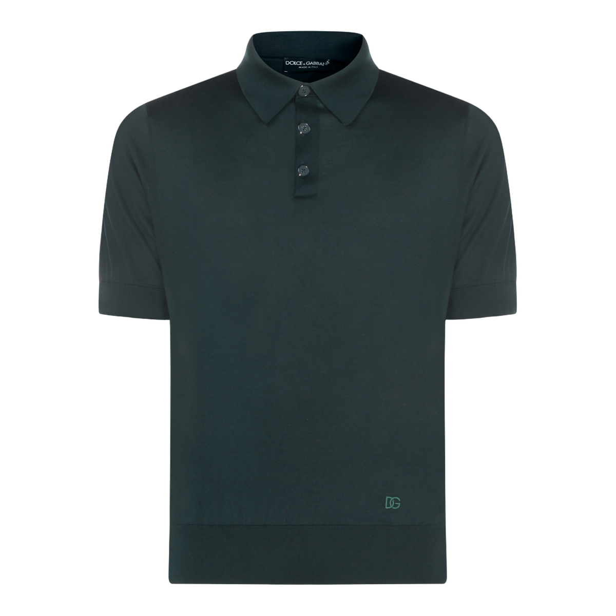 Dolce & Gabbana Dark Green Polo Shirt with Classic Collar Zwart