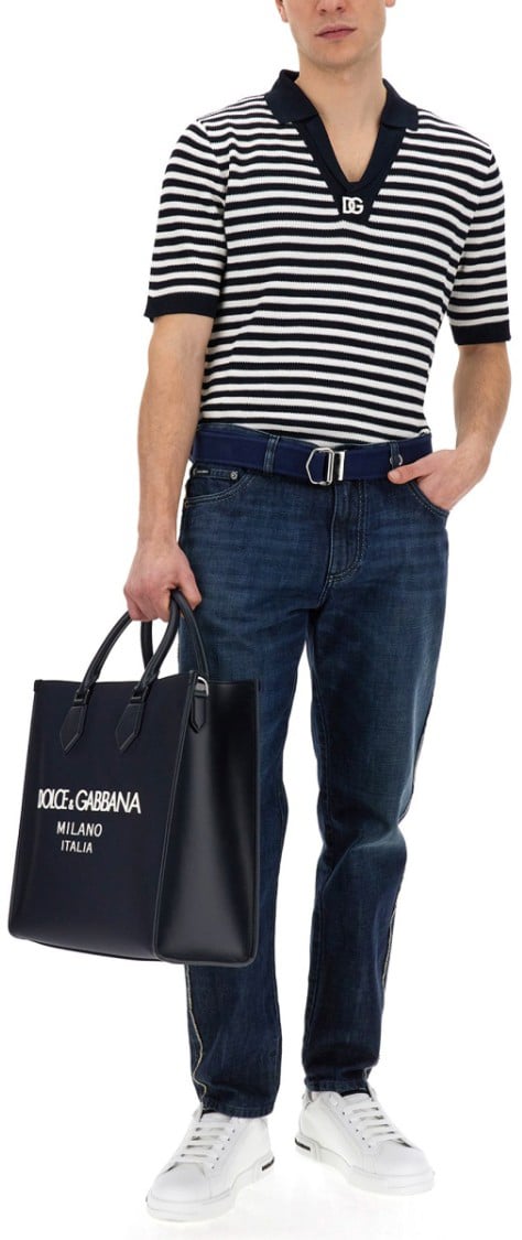 Dolce & Gabbana V-Neck Polo Shirt Blauw