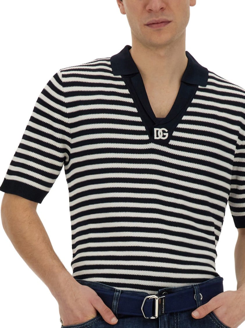 Dolce & Gabbana V-Neck Polo Shirt Blauw