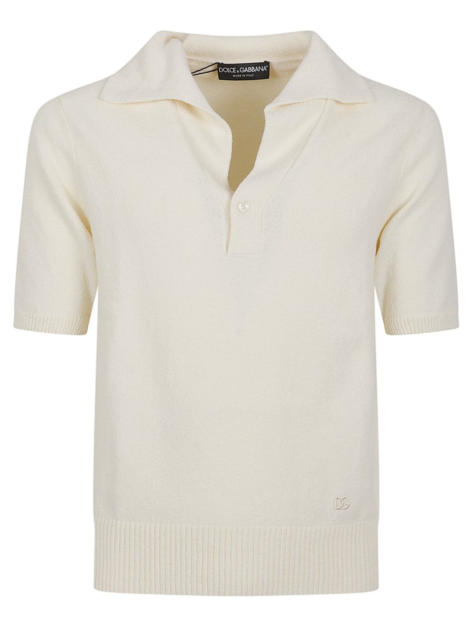 Dolce & Gabbana Textured Knit Polo Shirt with Discreet Logo Wit
