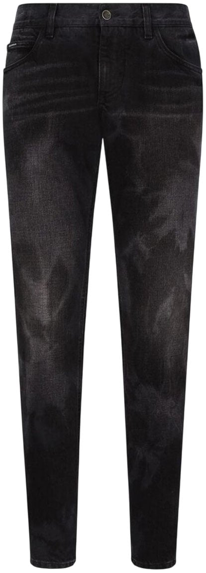 Dolce & Gabbana Pantaloni in denim con toppa e logo nero lavato D&G Zwart