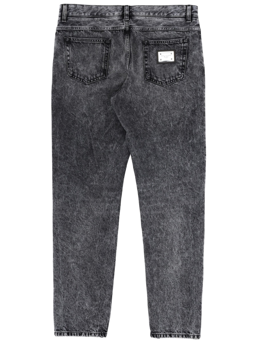 Dolce & Gabbana Washed Black Tapered Cotton Jeans Grijs