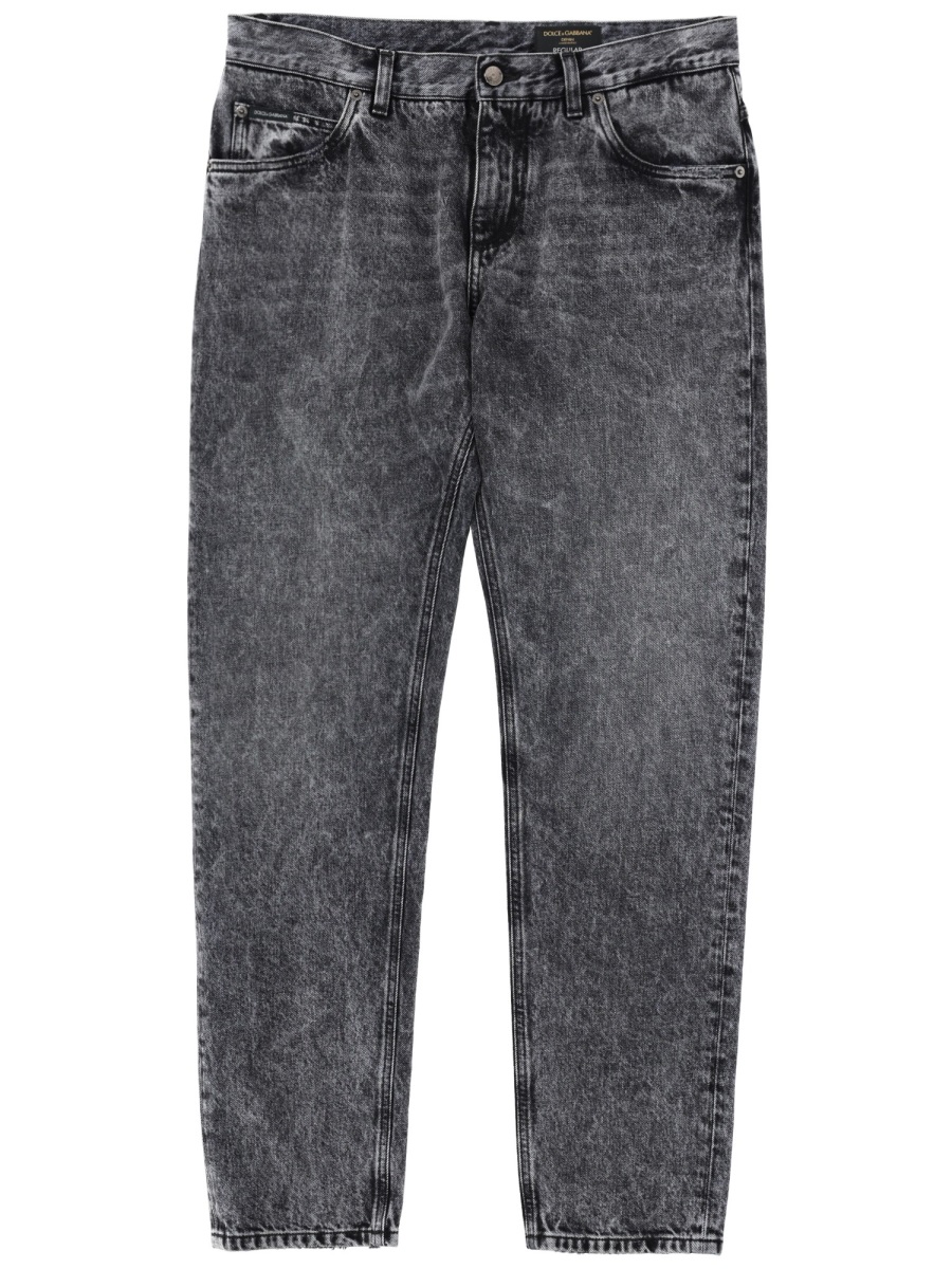 Dolce & Gabbana Washed Black Tapered Cotton Jeans Grijs