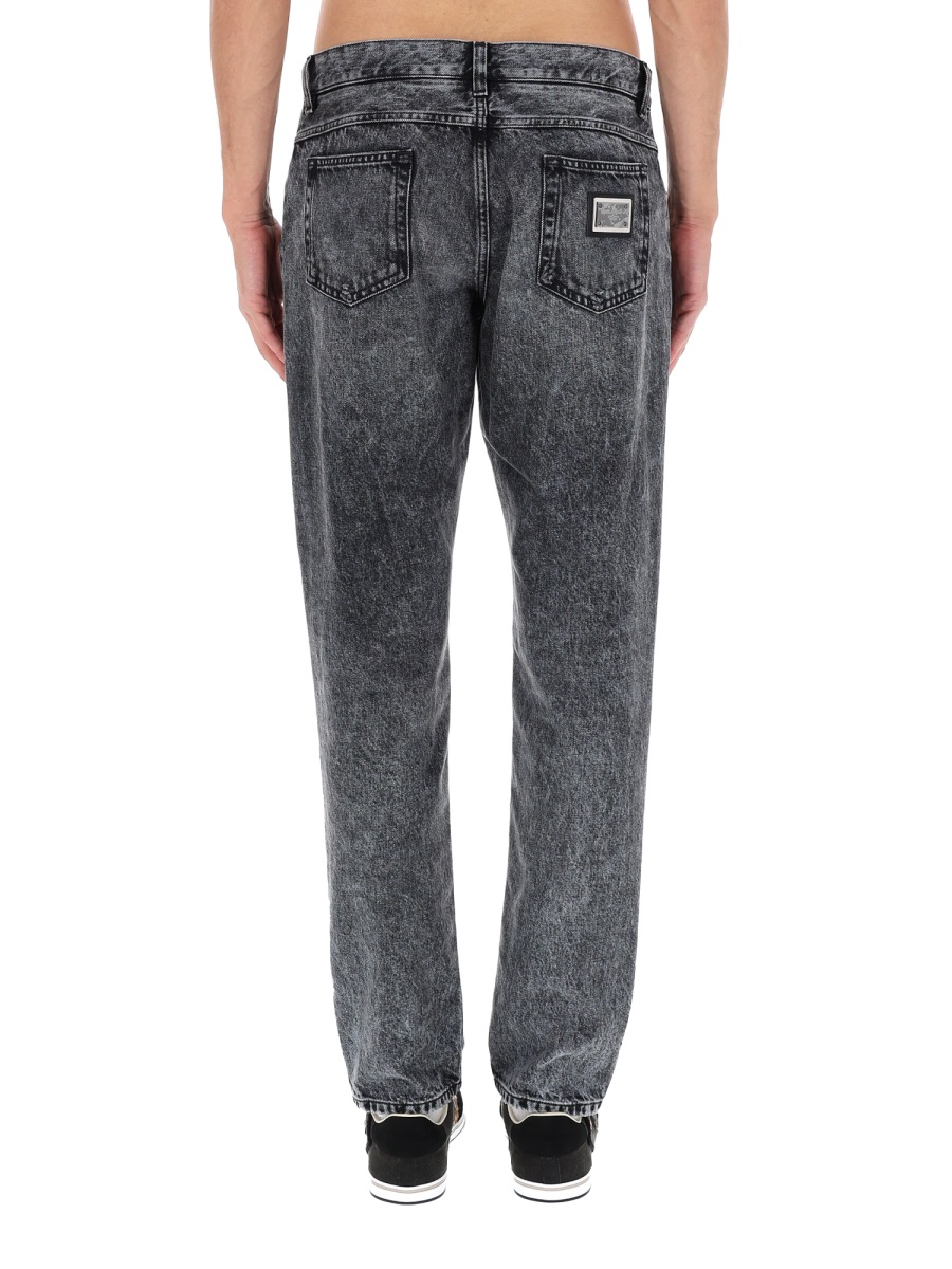Dolce & Gabbana Washed Black Tapered Cotton Jeans Grijs