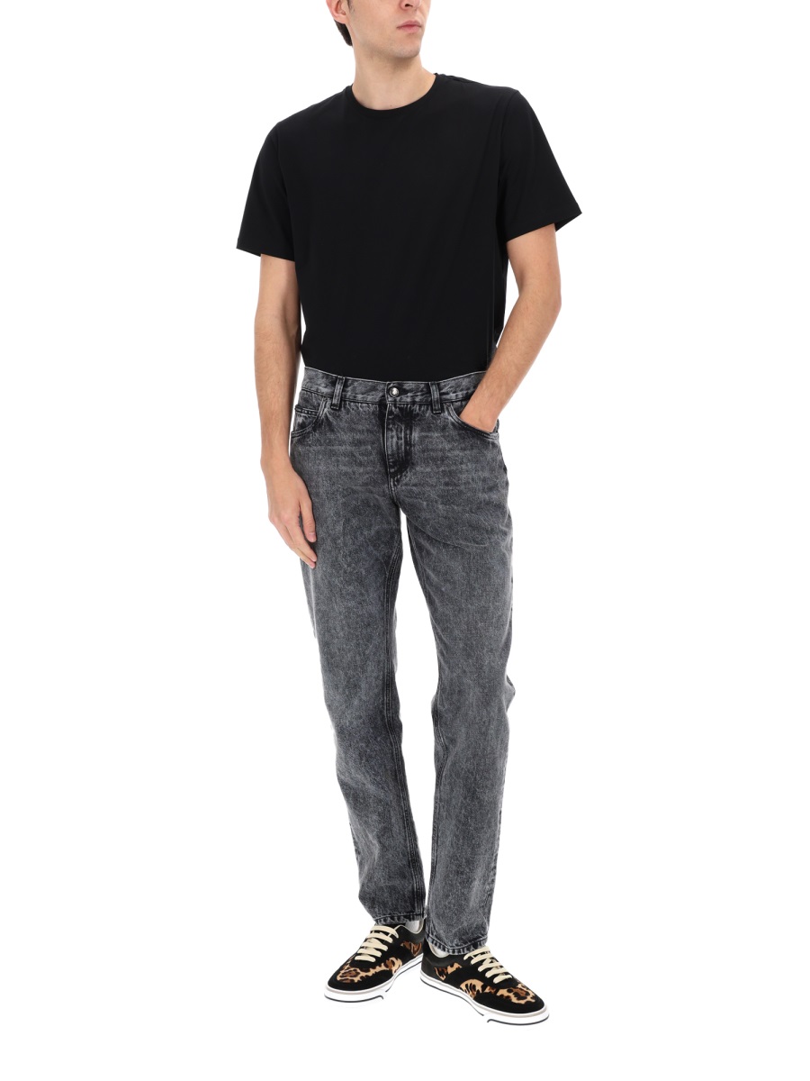 Dolce & Gabbana Washed Black Tapered Cotton Jeans Grijs