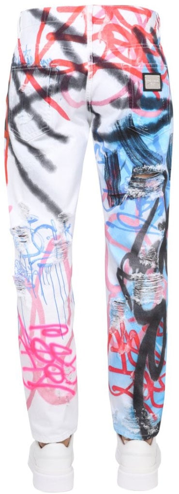 Dolce & Gabbana Graffiti-Print Loose Fit Jeans Wit