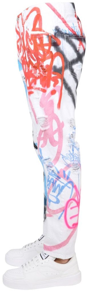 Dolce & Gabbana Graffiti-Print Loose Fit Jeans Wit