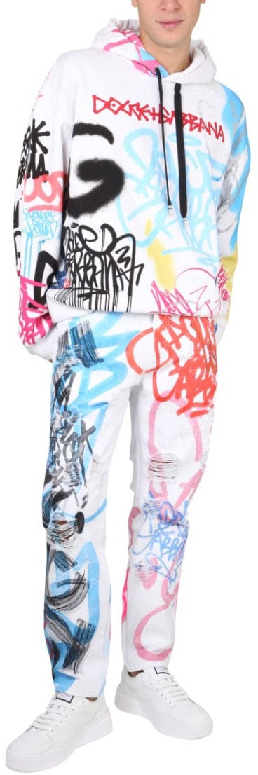 Dolce & Gabbana Graffiti-Print Loose Fit Jeans Wit