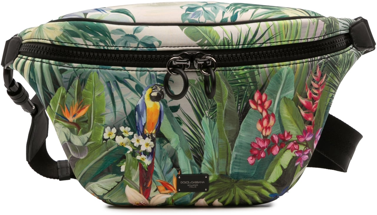Dolce & Gabbana Neoprene Tropical Print Palermo Belt Bag Groen