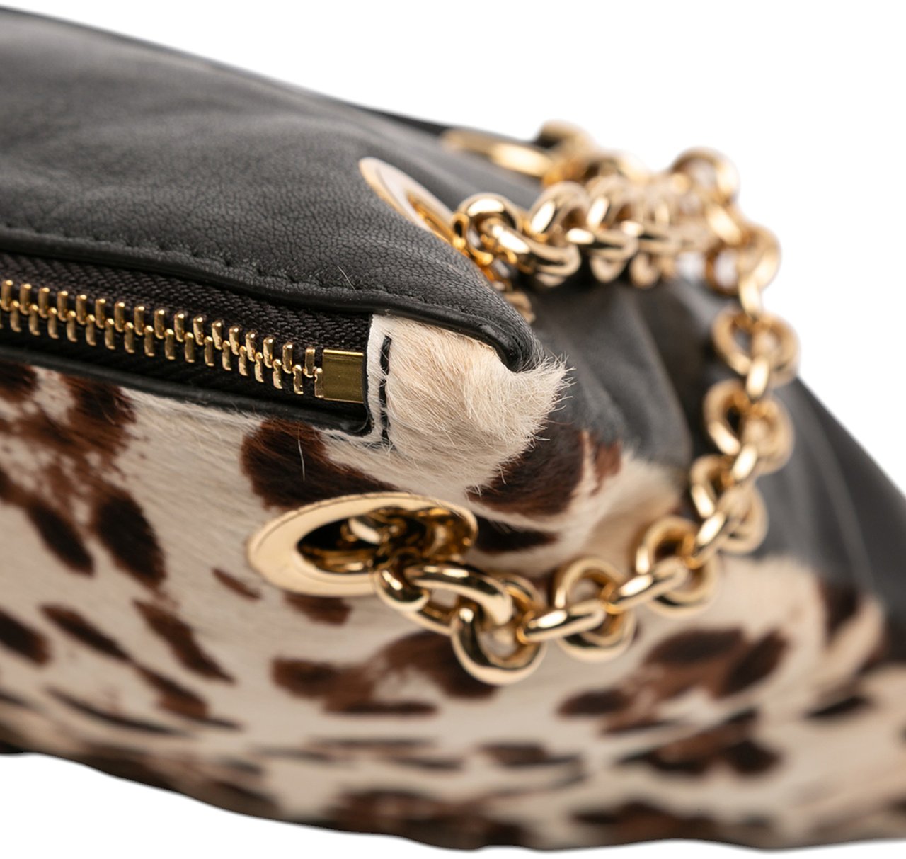 Dolce & Gabbana Pony Hair Leopard Print Chain Tote Bruin