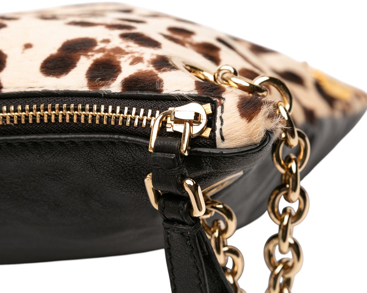 Dolce & Gabbana Pony Hair Leopard Print Chain Tote Bruin