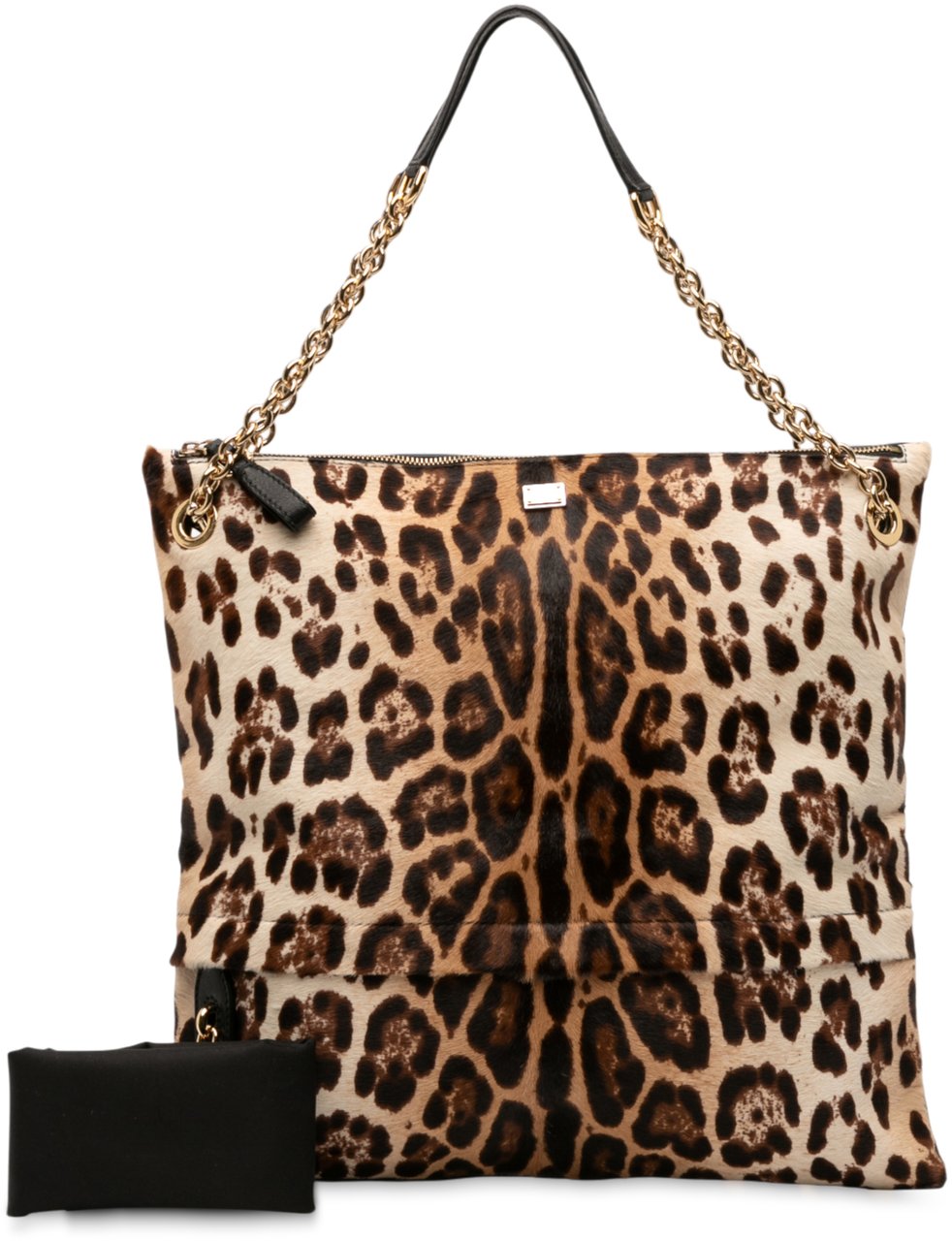 Dolce & Gabbana Pony Hair Leopard Print Chain Tote Bruin