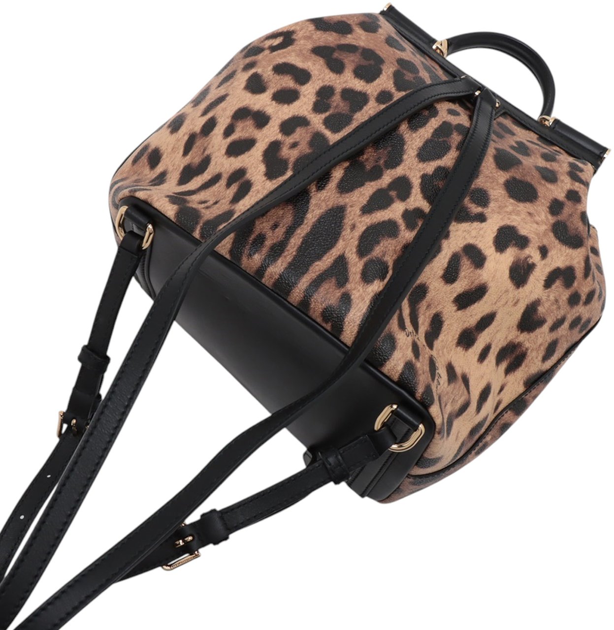 Dolce & Gabbana Leopard Print Leather Dauphine Miss Sicily Backpack Bruin