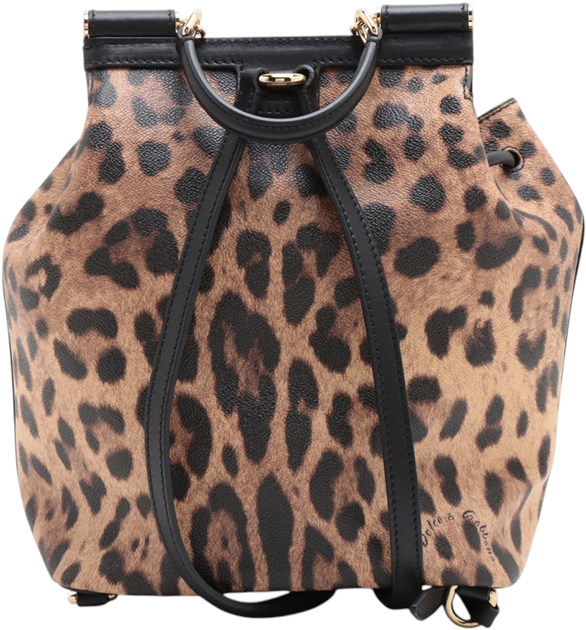 Dolce & Gabbana Leopard Print Leather Dauphine Miss Sicily Backpack Bruin