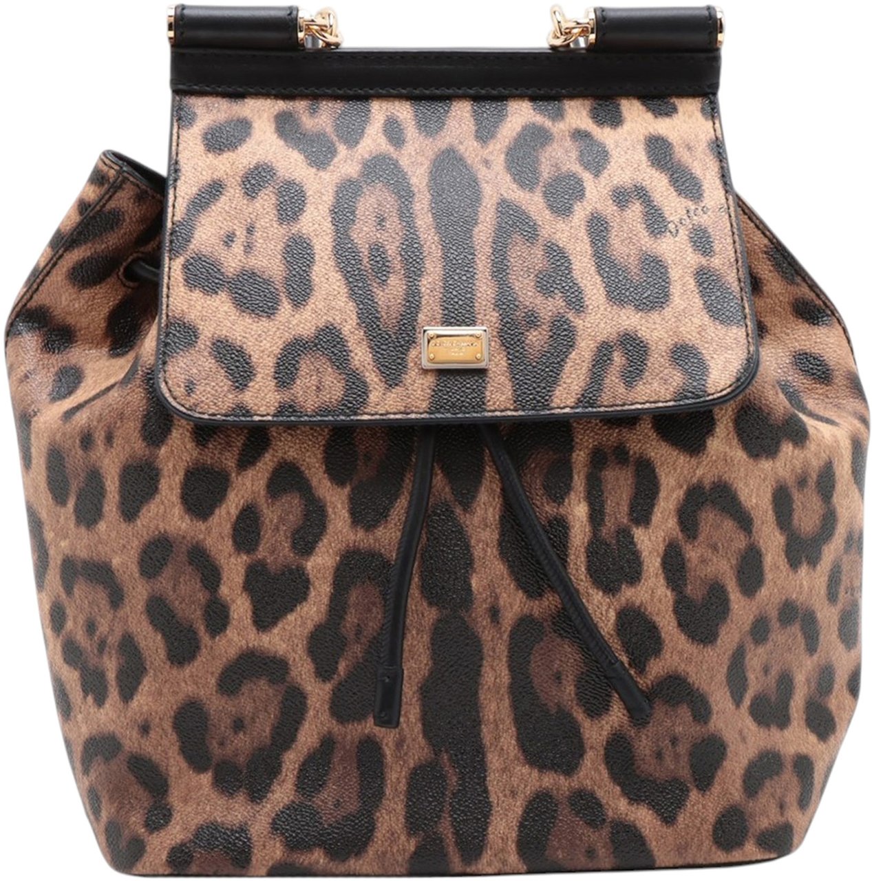 Dolce & Gabbana Leopard Print Leather Dauphine Miss Sicily Backpack Bruin