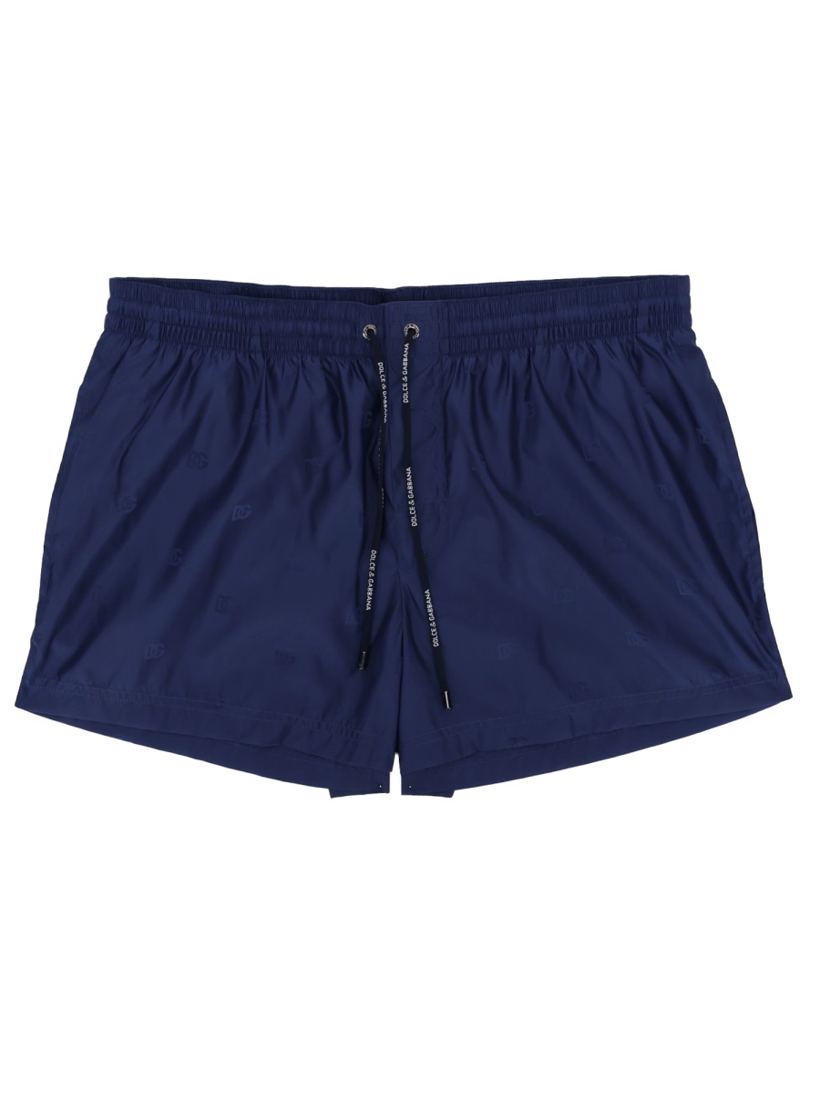 Dolce & Gabbana Navy Tonal Logo Pattern Swim Shorts Zwart