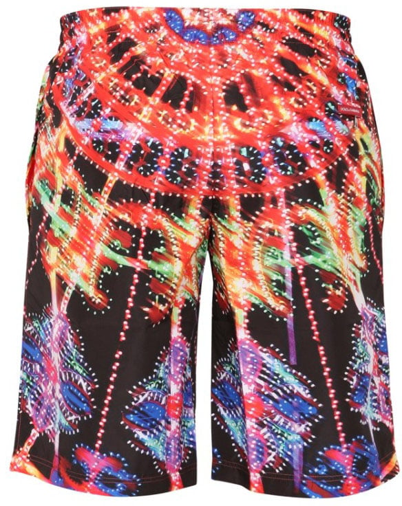 Dolce & Gabbana Long Swim Shorts With Abstract Pattern Maroon
