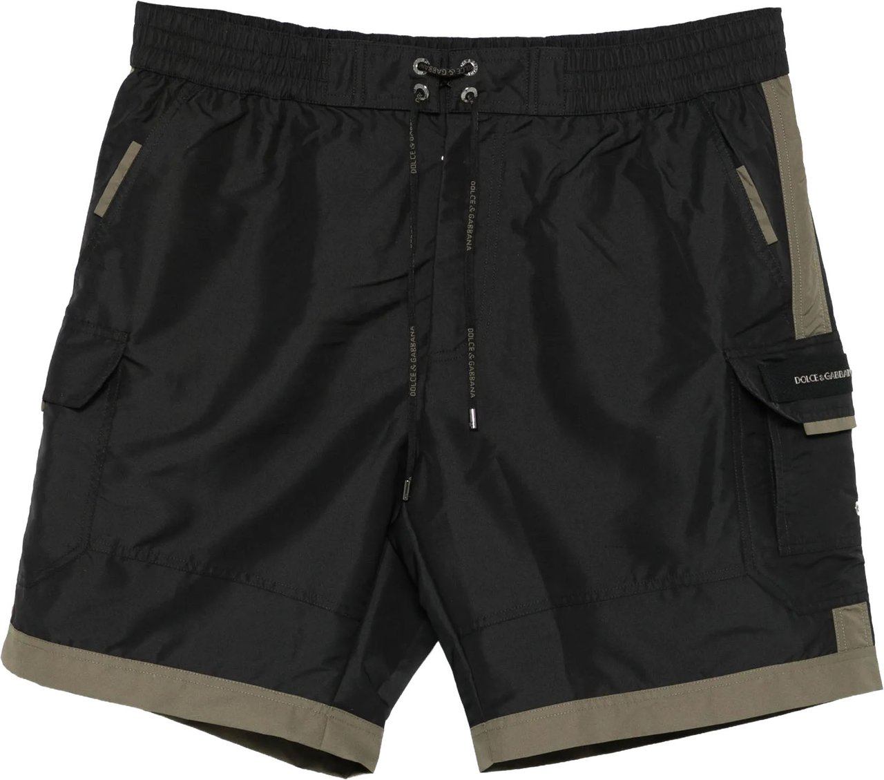 Dolce & Gabbana Black Mid-Length Olive Trim Utility Shorts Zwart