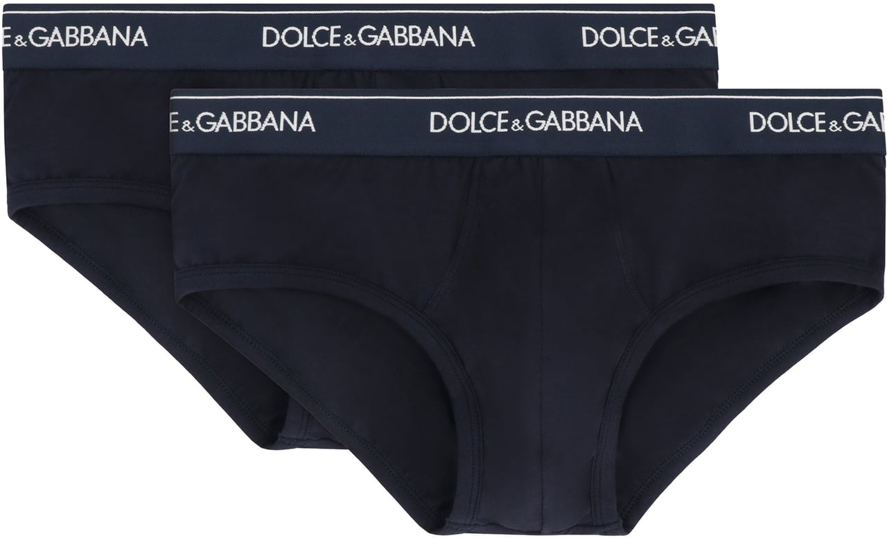Dolce & Gabbana Set of two cotton briefs with logoed elastic band Blauw