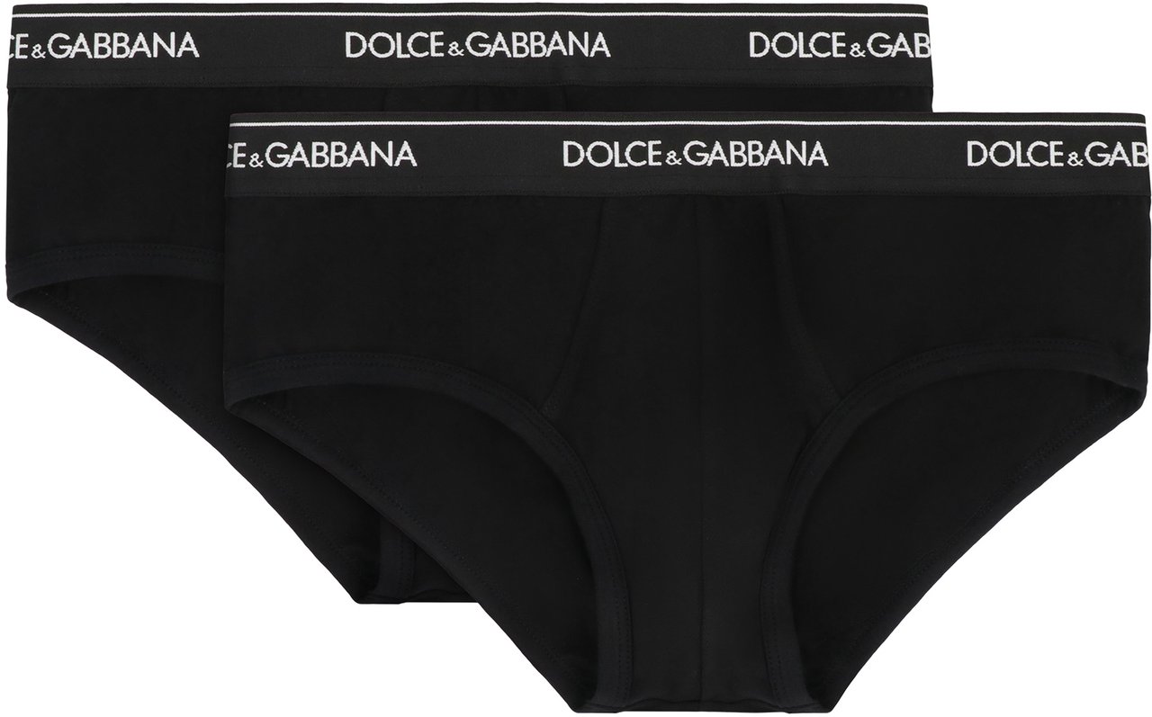 Dolce & Gabbana Set of two cotton briefs with logoed elastic band Zwart