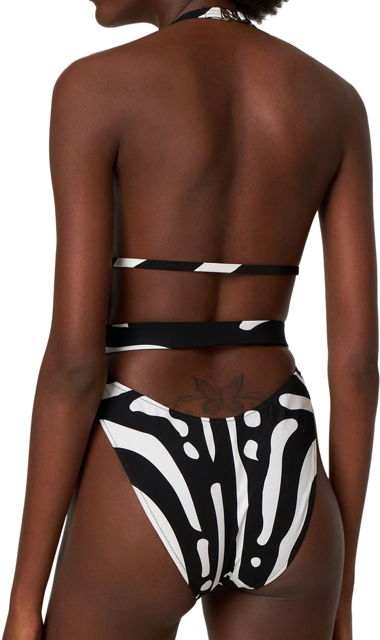 Dolce & Gabbana Animal print swimsuit with deep neckline Zwart