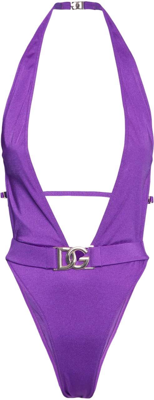 Dolce & Gabbana Purple one-piece swimsuit with deep neckline Paars
