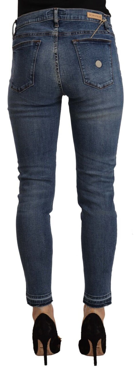 Don The Fuller Blue Mid Waist Cotton Denim Slim Fit Cropped Jeans Blauw