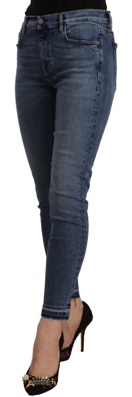 Don The Fuller Blue Mid Waist Cotton Denim Slim Fit Cropped Jeans Blauw