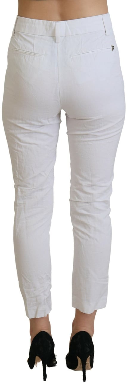 Dondup White High Waist Tapered Women Pants Wit