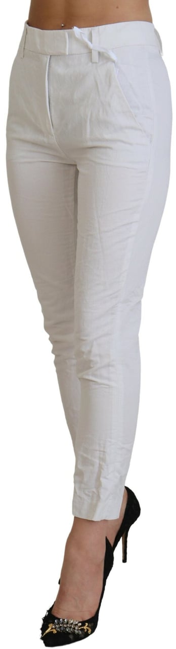 Dondup White High Waist Tapered Women Pants Wit