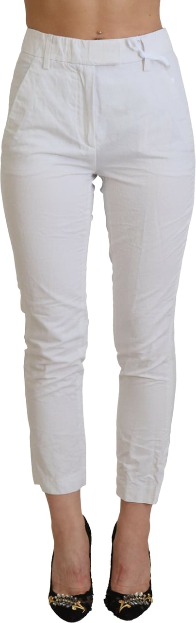 Dondup White High Waist Tapered Women Pants Wit