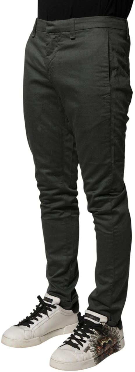 Dondup Dark Gray Cotton Mid Waist Skinny Men Chino Trouser Pants Grijs