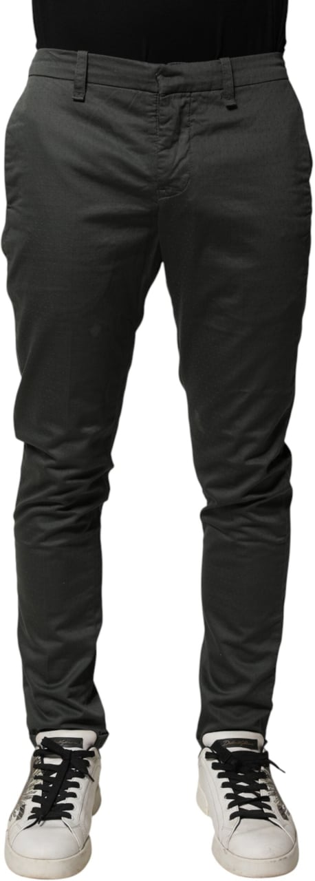 Dondup Dark Gray Cotton Mid Waist Skinny Men Chino Trouser Pants Grijs