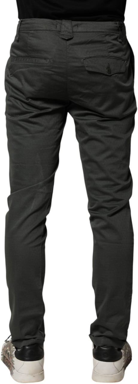 Dondup Dark Gray Cotton Mid Waist Skinny Men Chino Trouser Pants Grijs