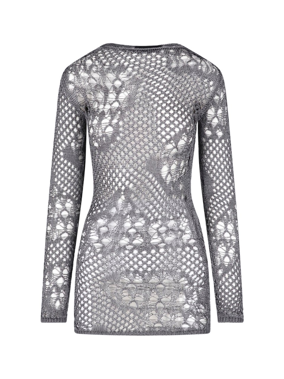 Dondup Grey Cotton Knit Turtleneck Mini Dress Grijs