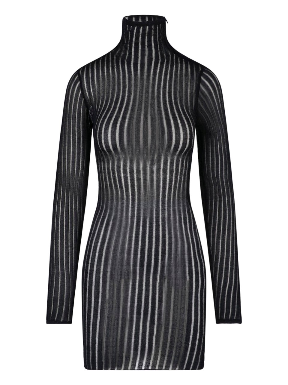 Dondup Black Lurex Knit Turtleneck Mini Dress Zwart