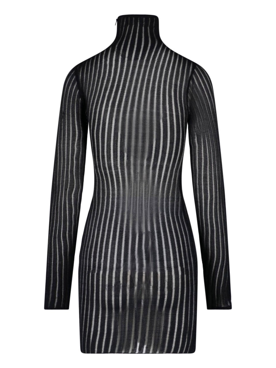 Dondup Black Lurex Knit Turtleneck Mini Dress Zwart