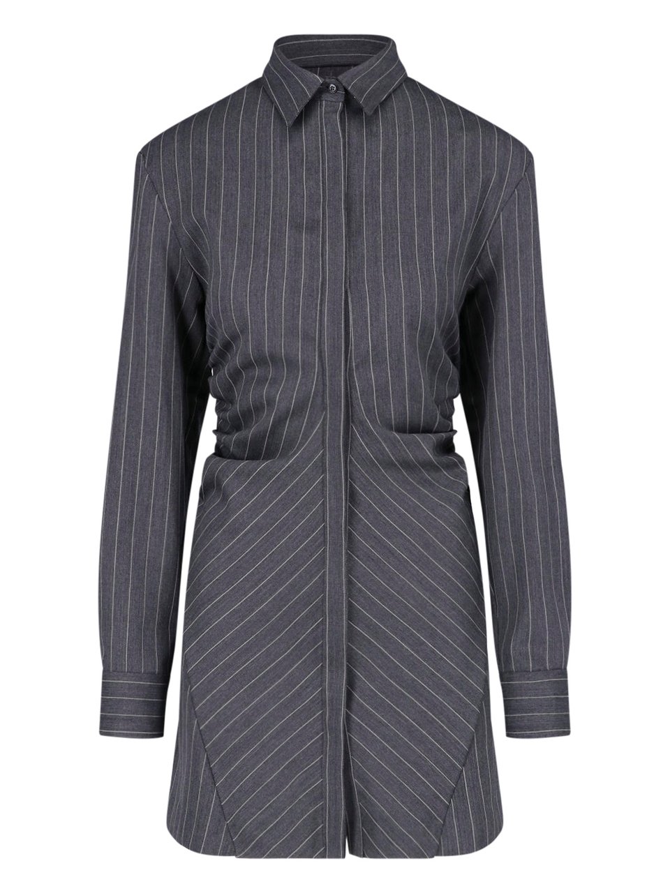 Dondup Grey Gessato Virgin Wool Pinstripe Mini Dress Grijs
