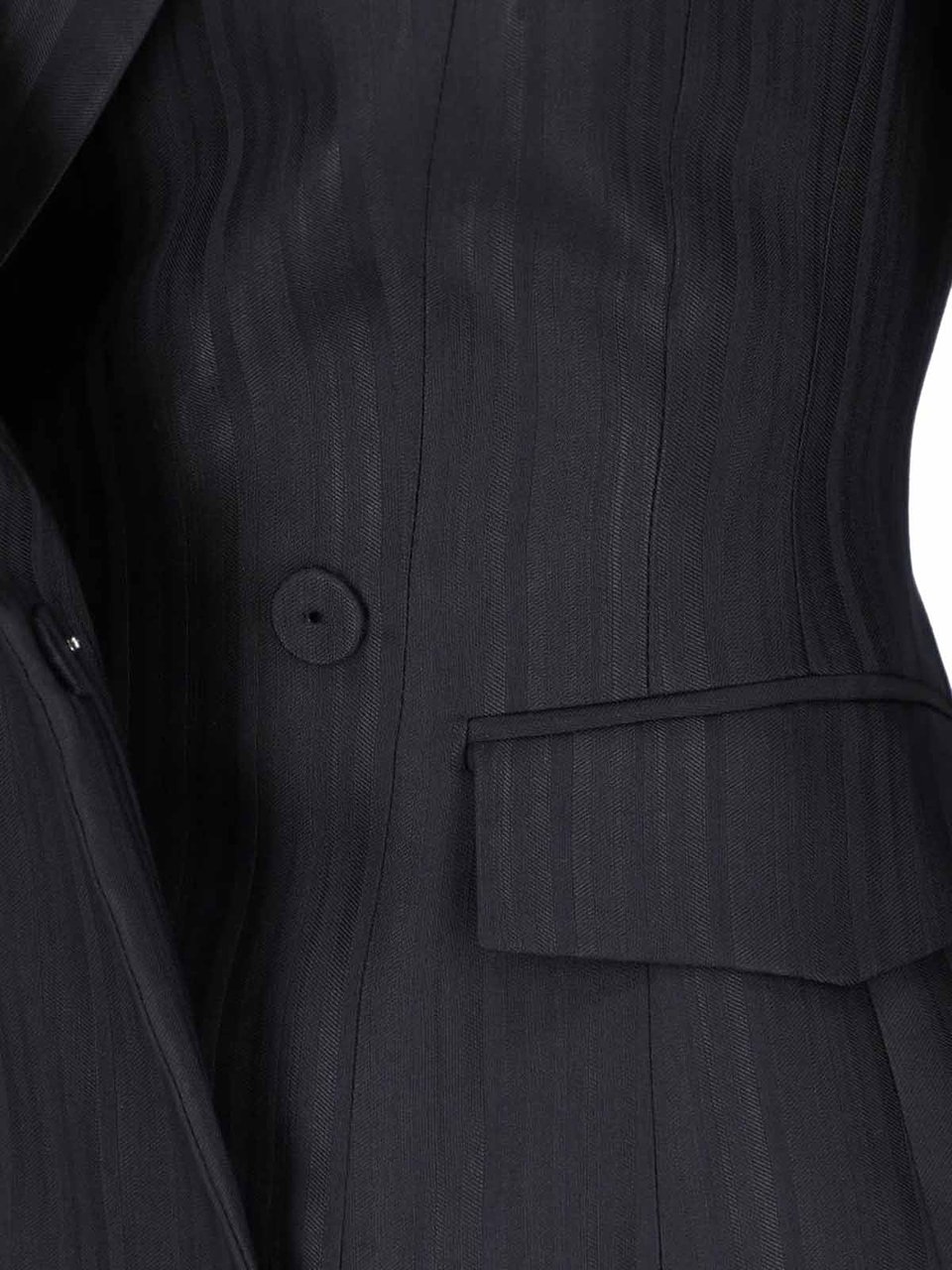 Dondup Black Virgin Wool-Blend Robe-Manteau Mini Dress Zwart