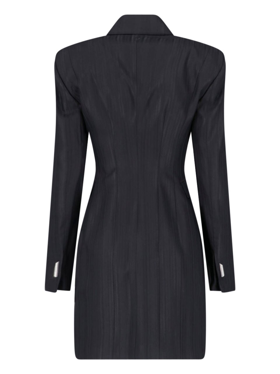 Dondup Black Virgin Wool-Blend Robe-Manteau Mini Dress Zwart