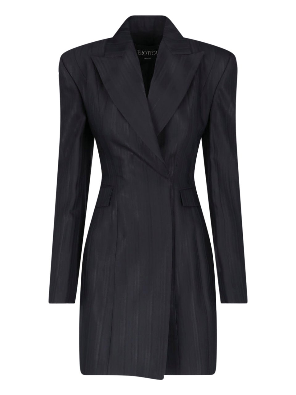 Dondup Black Virgin Wool-Blend Robe-Manteau Mini Dress Zwart