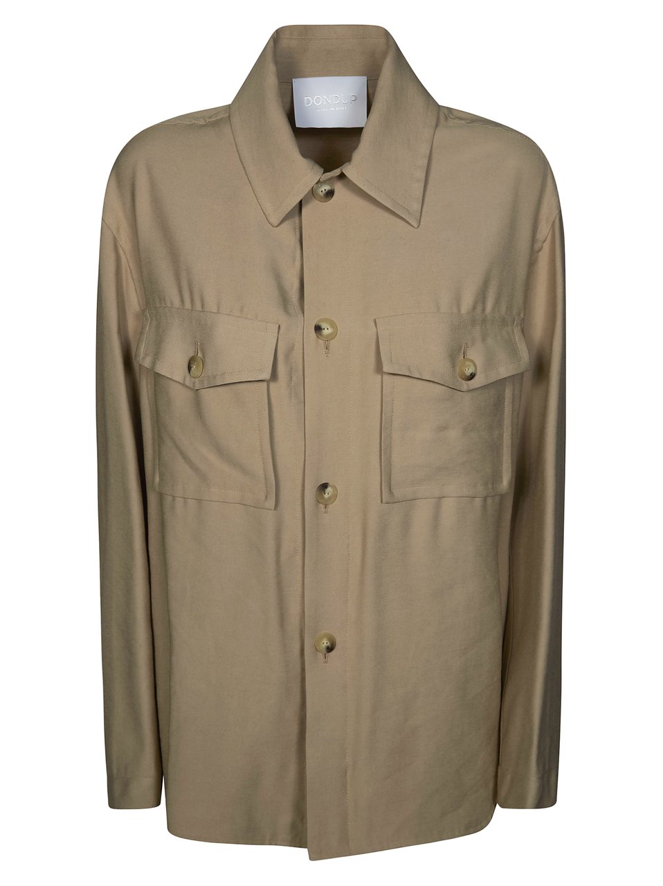 Dondup Loose Fitting Flap Pocket Viscose Shirt Bruin
