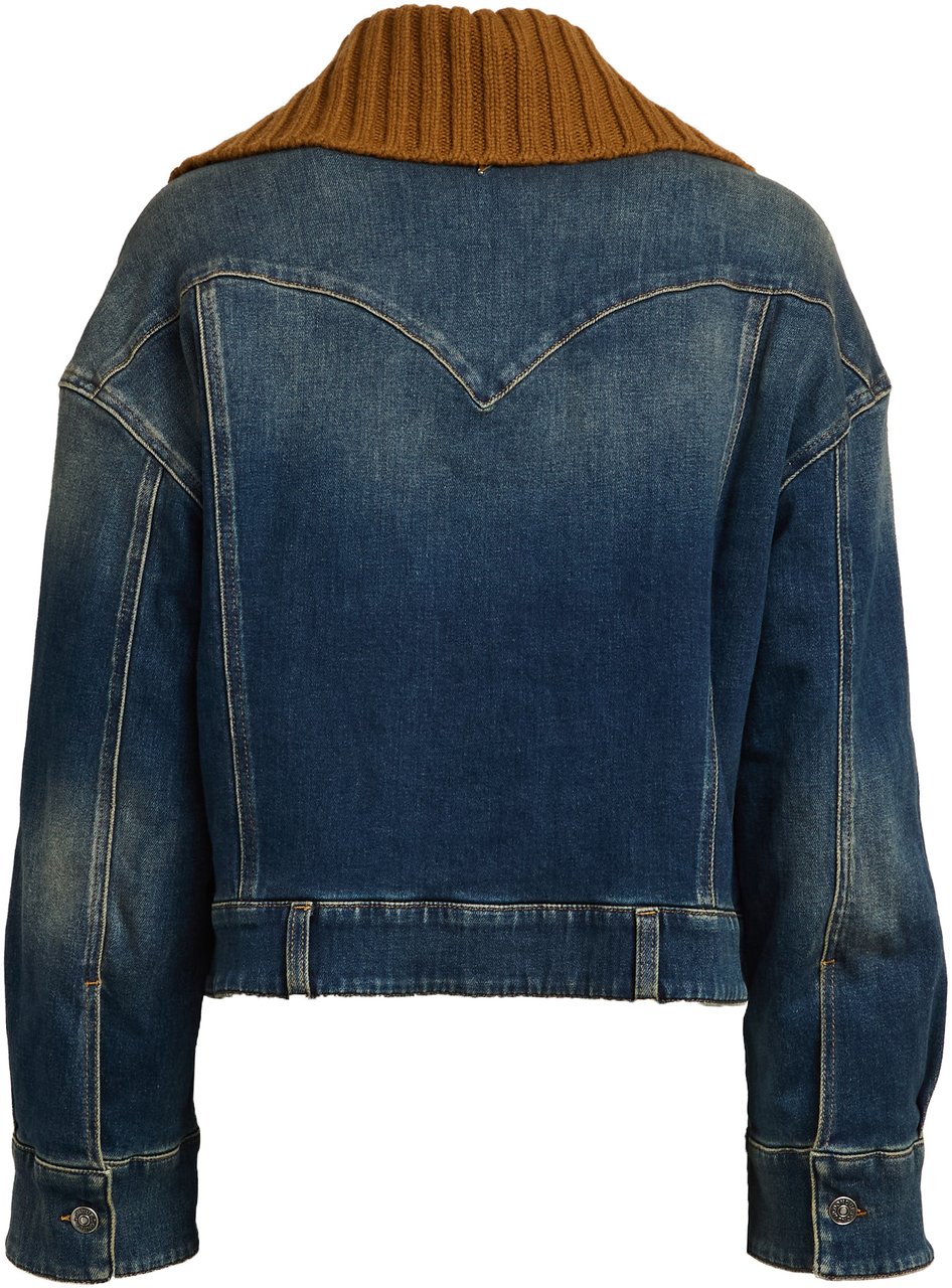 Dondup Giubbino In Denim Con Collo In Maglia In Contrasto Blauw