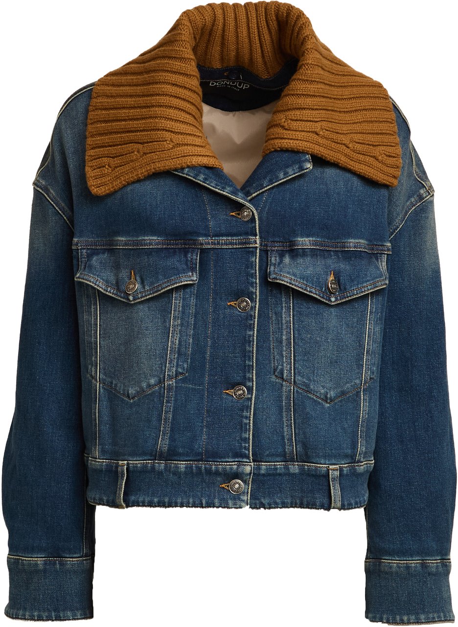 Dondup Giubbino In Denim Con Collo In Maglia In Contrasto Blauw