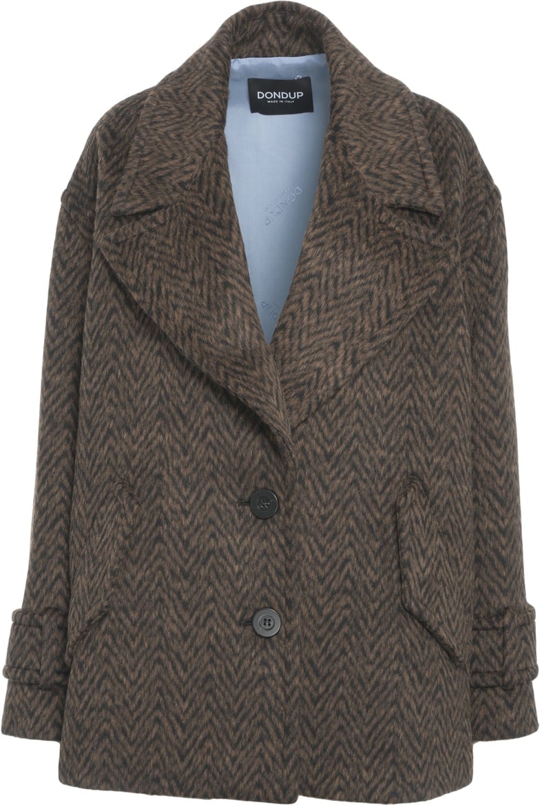 Dondup Peacoat with herringbone pattern Bruin