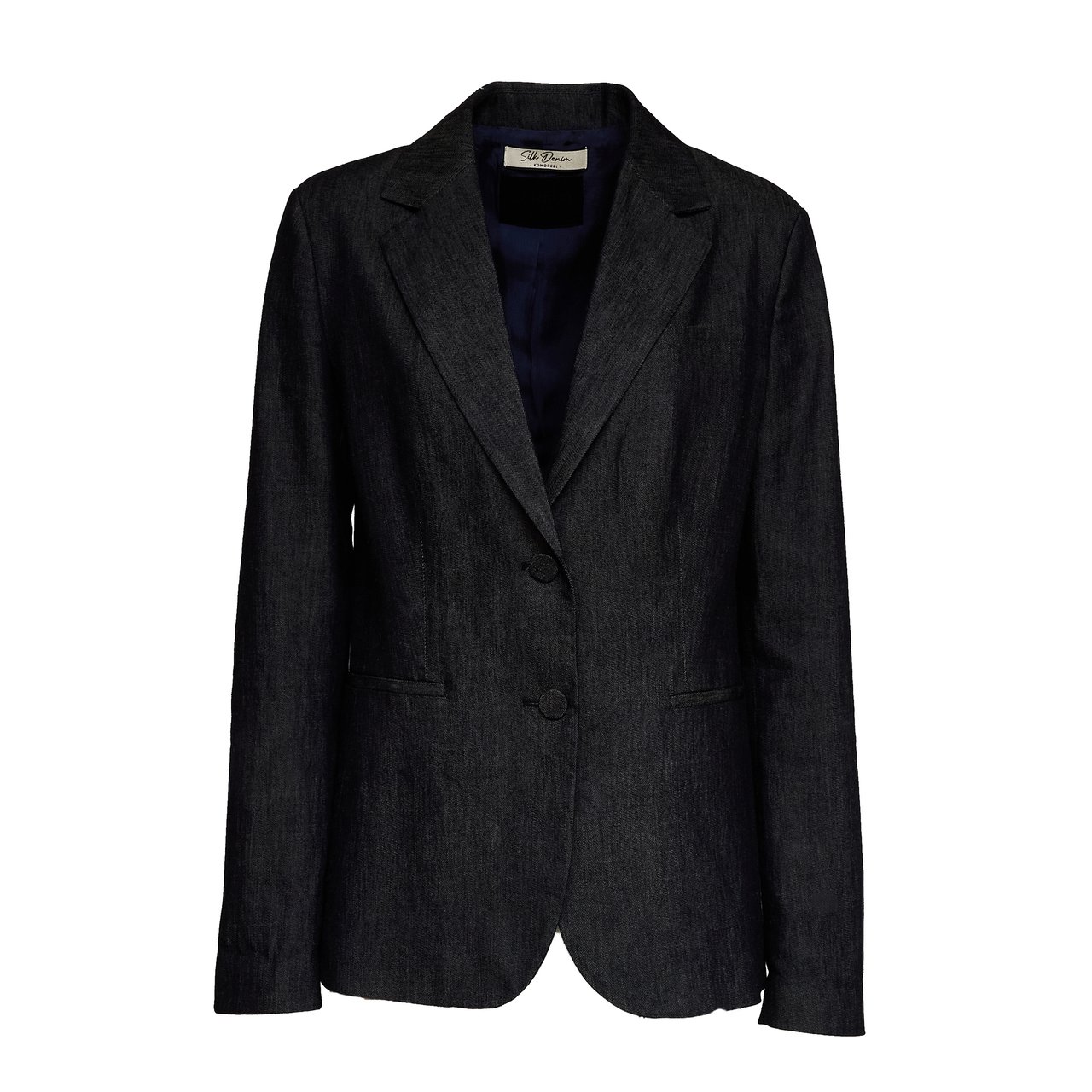 Dondup Peak Lapel Silk Denim Single-Breasted Blazer Zwart